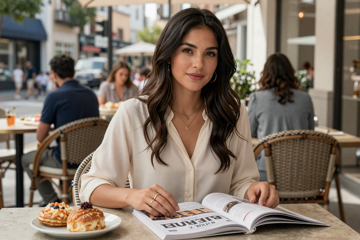 Woman enjoying a slow brunch on a sunny patio, reflecting the relaxed rhythm of dating a doctor