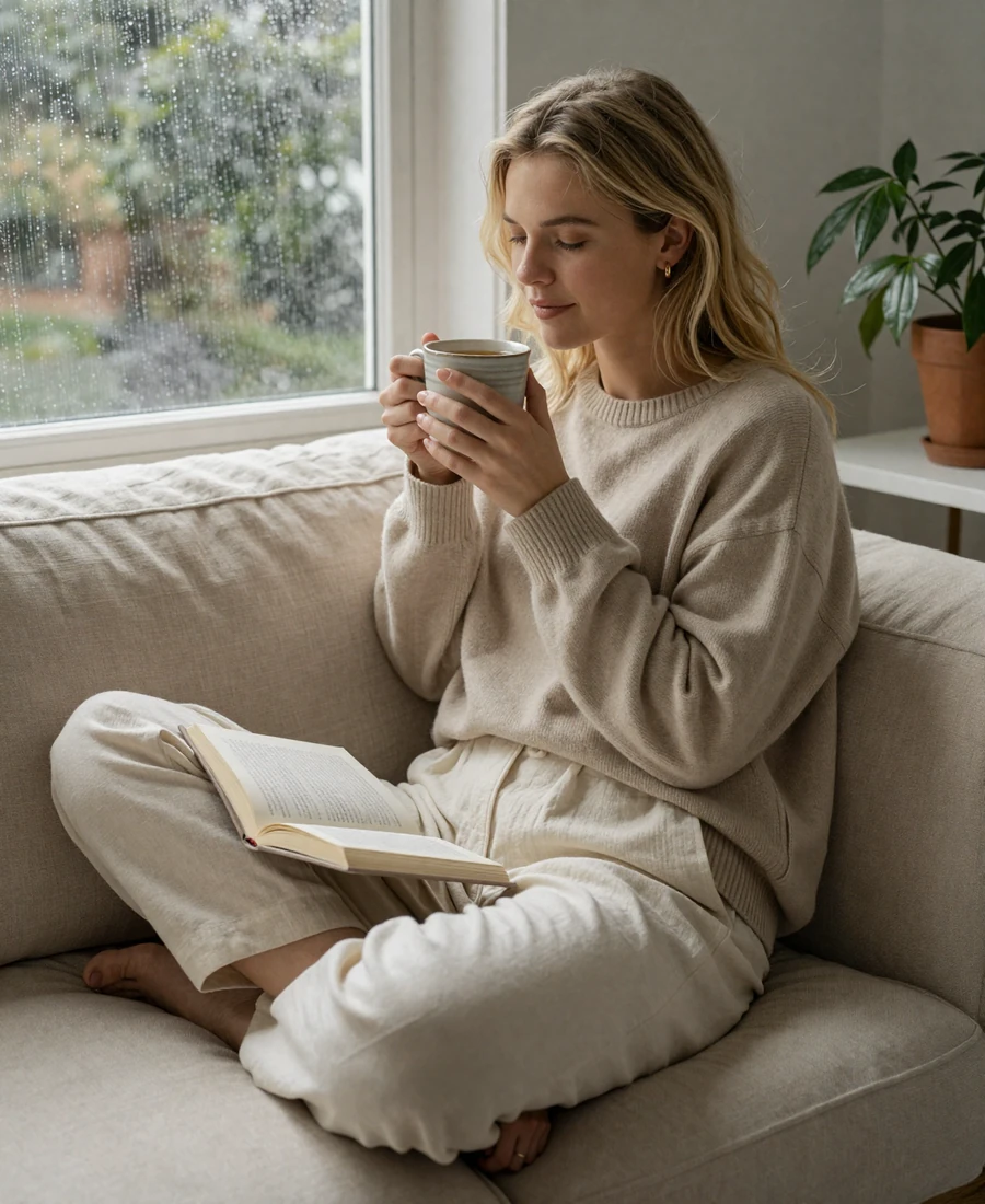 Madison, a single nurse, enjoying a slow Sunday morning at home - nurse dating site lifestyle