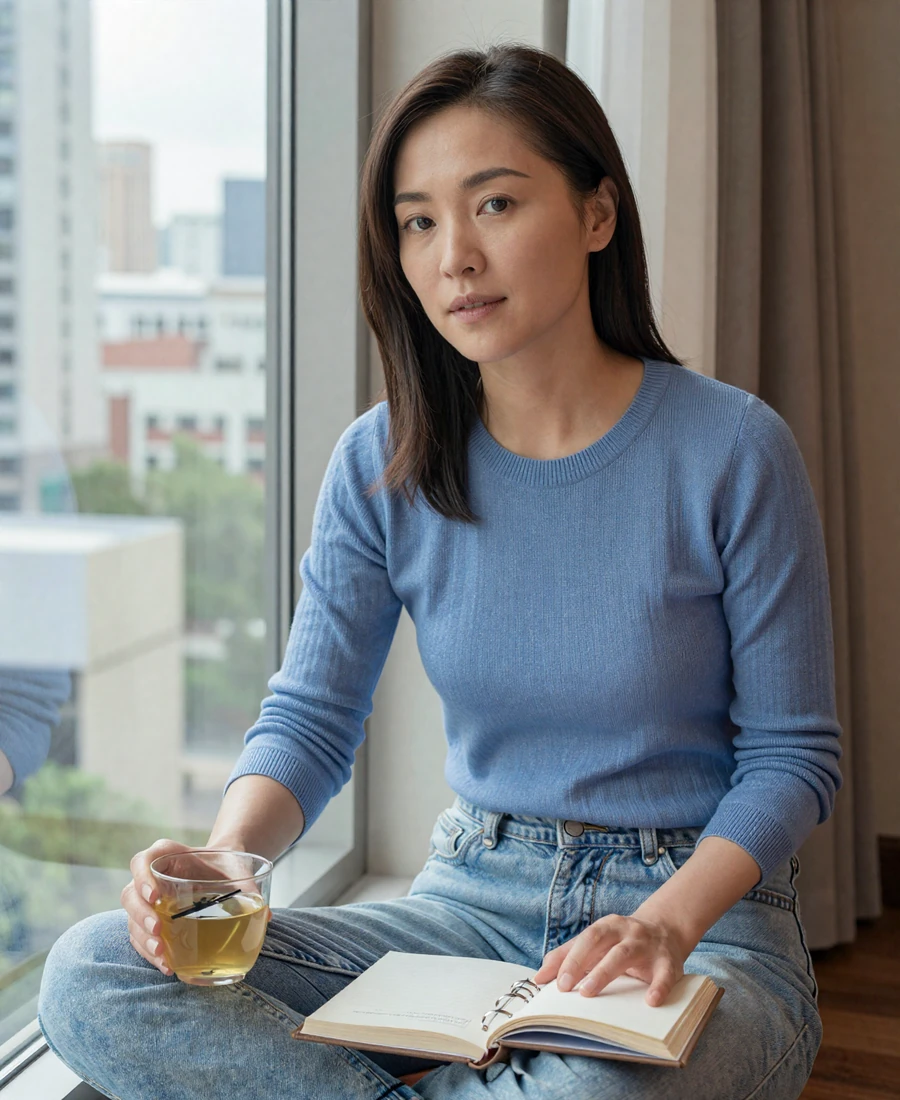 Medical assistant enjoying a quiet morning at home, lifestyle photography for medical assistant dating site