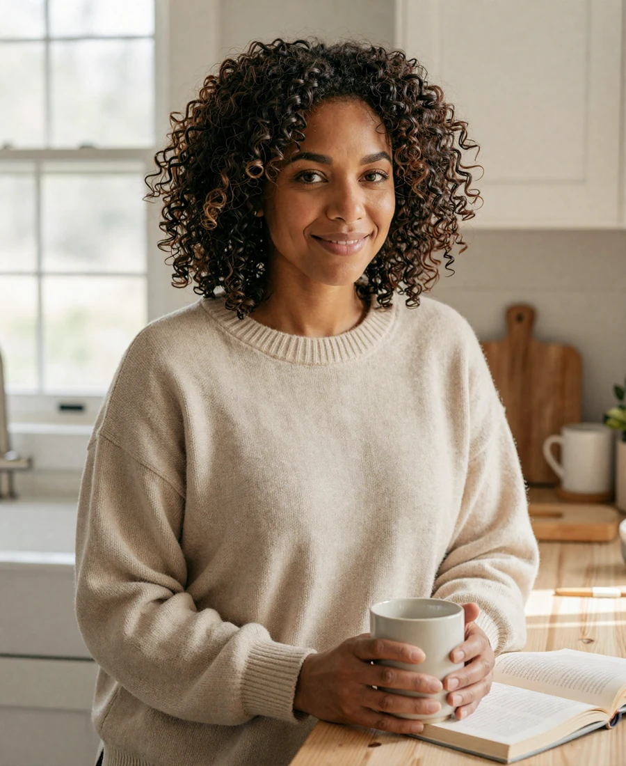 Single family physician enjoying a quiet weekday morning at home, doctor singles lifestyle imagery