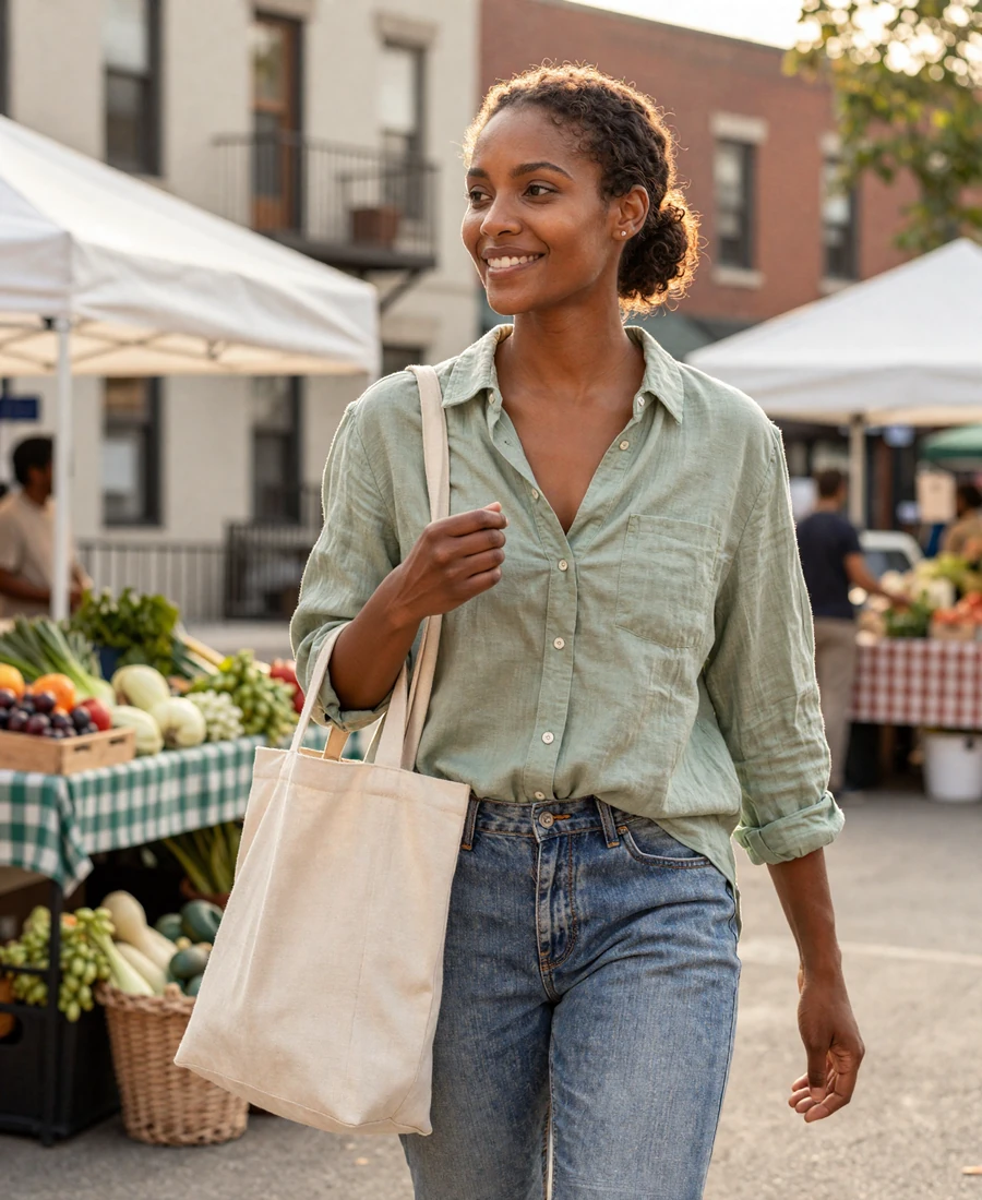 Female urologist at a Saturday farmers market, dating a female doctor lifestyle imagery