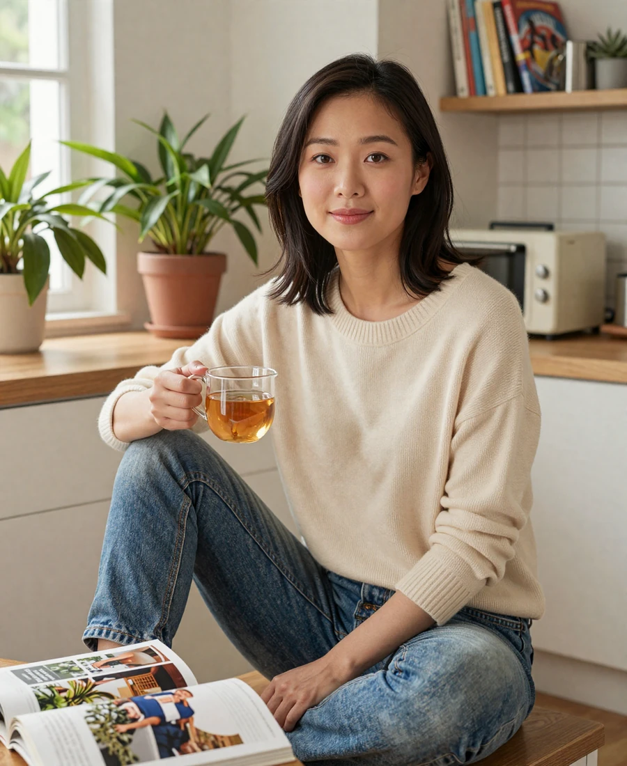 Respiratory therapist enjoying a quiet morning at home, lifestyle image for medical singles dating