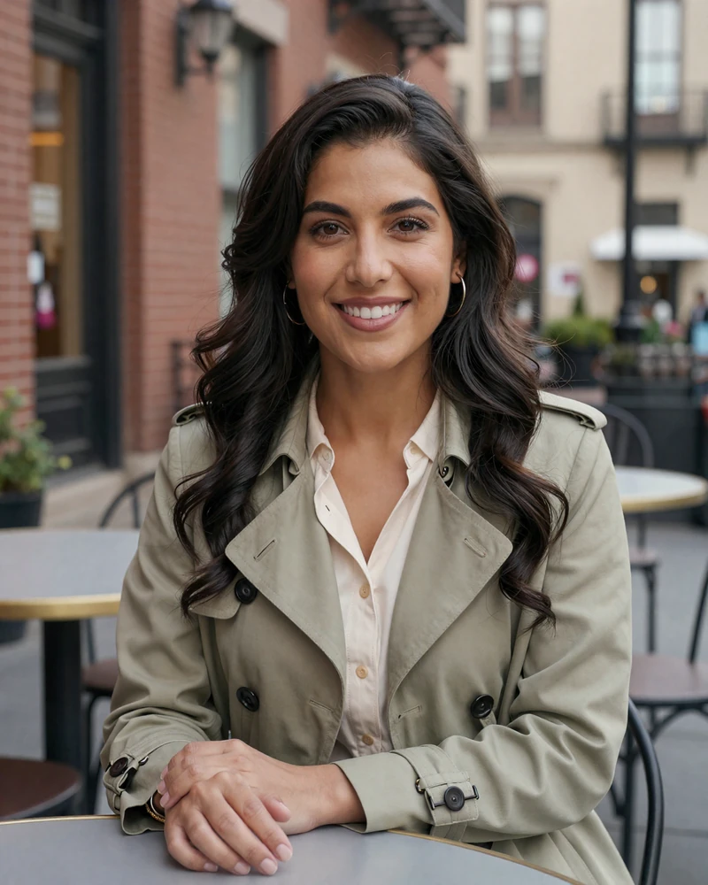 Female cardiologist enjoying coffee outdoors for a doctor dating site profile
