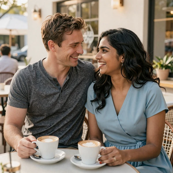 Mark and Priya, a couple who met through nurse practitioner dating on Doctor Dating Connection