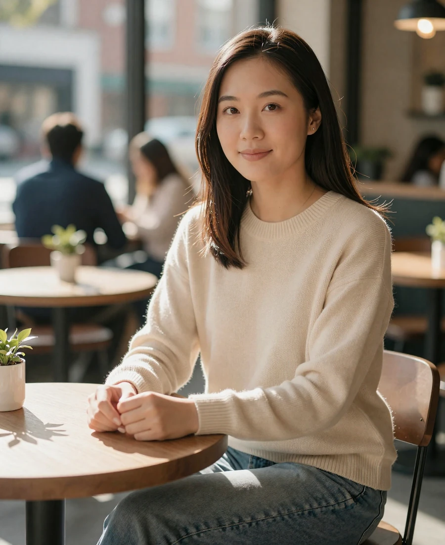 ER nurse relaxing at a coffee shop after shift, lifestyle image for emergency nurse dating site