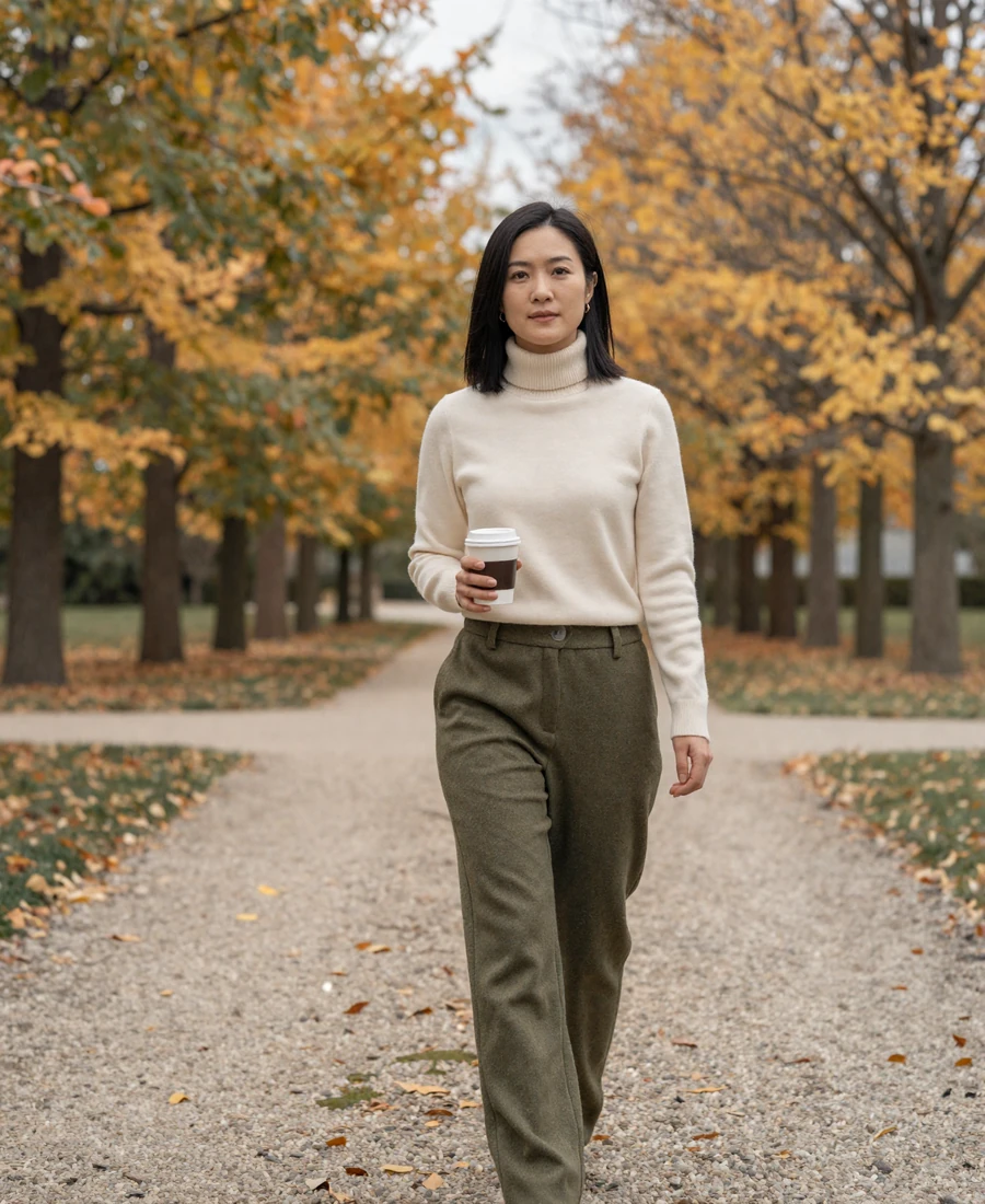 Single female radiologist on a quiet weekend walk, single doctors near me lifestyle imagery