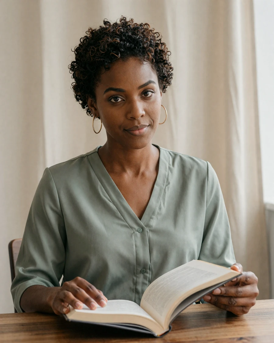 Single nurse practitioner reading a clinical journal at her home desk