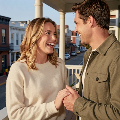 Megan, a travel nurse, and Chris, who met through a travel nurse dating site, on a Nashville porch