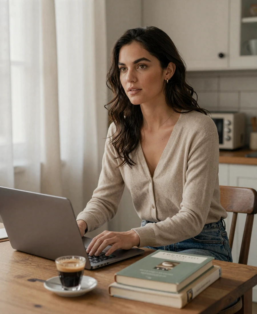 Female radiologist working from home on a telemedicine day, dating a radiologist lifestyle imagery