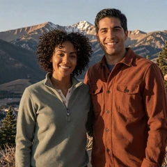 Amaya and Theo, couple who met on the plastic surgeon dating site, hiking in Colorado